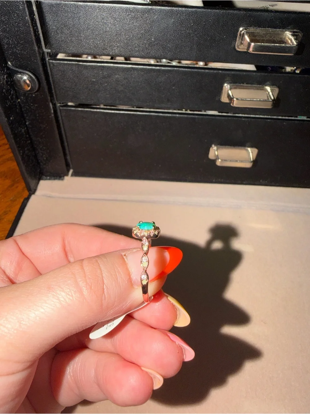 Opal Halo Ring in Blue-Green with Gold Accents